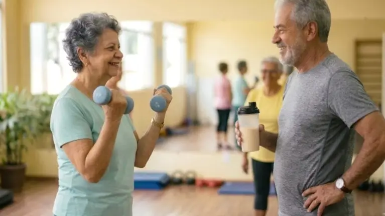 Casal de idosos fazendo exerc&iacute;cios